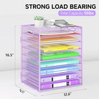 Cawukege 9 Tier Paper Organizer with Handle, Large Capacity Desk Organizer Mesh Paper Letter Tray File Folder Document Sorter for Classroom and Office Accessories Organization- Purple (2 Pack)