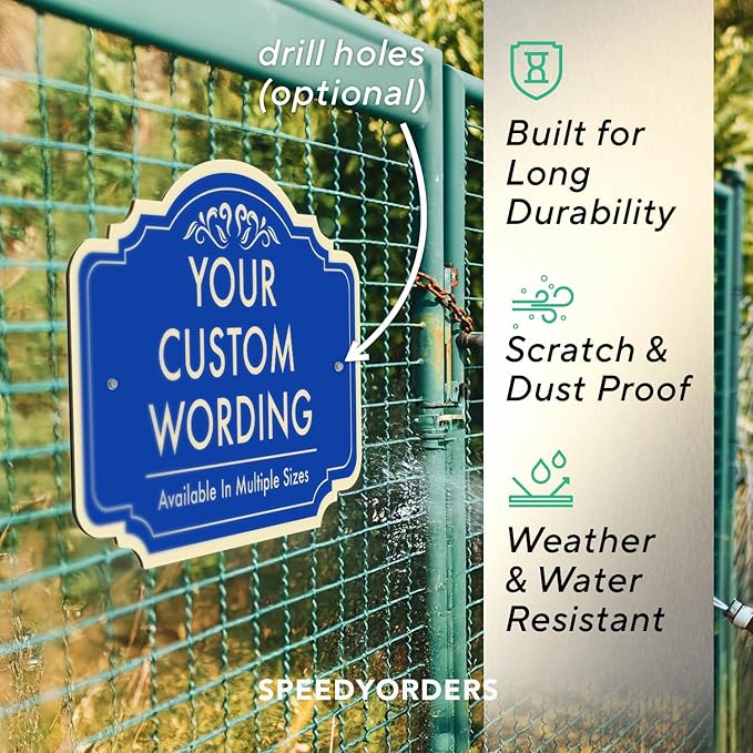 Custom Decorative Outdoor Metal Sign - Personalized Aluminum Driveway Sign, Waterproof, Made in USA - Design 2 Blue Steel 24x18 In