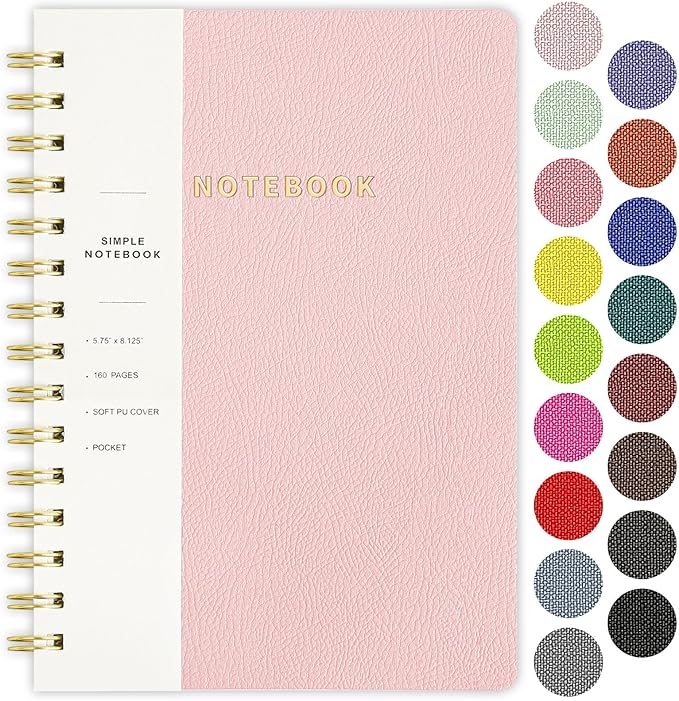Spiral Notebook-5.75" x 8.125" College Ruled Journal with Inner Pockets and 160 Pages,PU Leather Cover Business Journal, Twin-Wire Binding Notebook Perfect for Office & Home School Supplies Light Pink