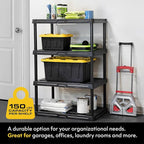 CENTREX CX 4-Tier (53”H x 36”W x 18”D) Plastic Storage Shelving Unit (Black), Heavy Duty, 150lbs Per Shelf Capacity, for Space-Saving Garage, Closet & Laundry Storage with Easy Assembly