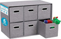 BIRDROCK HOME Linen Cube Organizer Shelf w/ 6 Storage Fabric Bins - Foldable & Durable - Toys, Clothes, Towels - Collapsible Cubby for Kids Room, Dorm, Closet, Bedroom - Large Shelving Cubbies - Grey