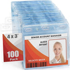 Mifflin-USA Card Protector (4x3 Inch, Clear, Bulk 100 Pack) Quick Load Horizontal No Zipper Name ID Badge Holder