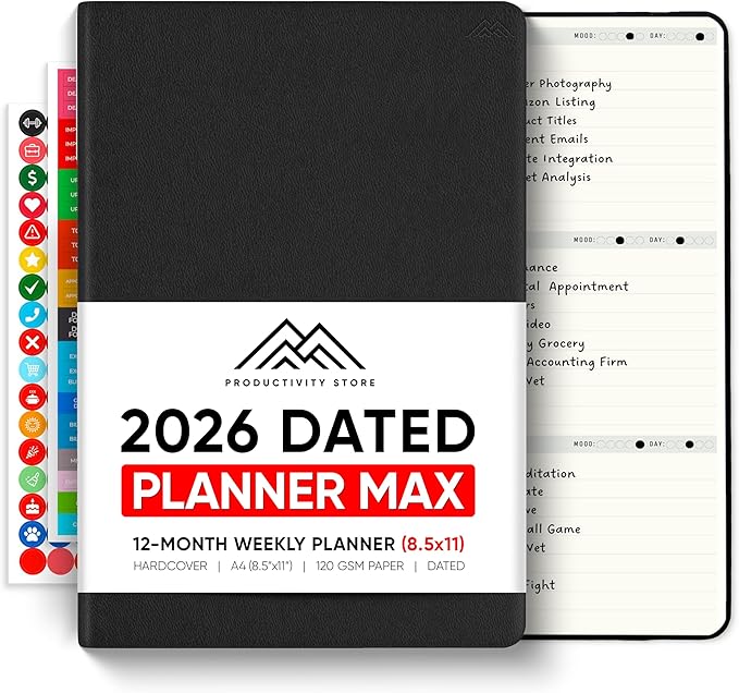 Dated, 2026 Planner, 8.5" x 11" - The Productivity Planner to Achieve Your 2026 Goals - Planner 2026-2027 by PRODUCTIVITY STORE (A4, BLACK)