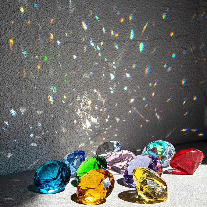 40mm(1.5 in) Crystal Diamond Jewels Paperweight Fake Diamonds Table Decoration Party Favors Gift, Glass Paperweight, Pack of 10 (Multicolor)