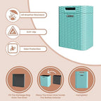 Ypati Handwoven 4 Gallon Rattan Trash Can with Lid, Boho Style Decorative Indoor and Outdoor Trash Bin with Shelf, Waste Basket for Bathroom, Kitchen, Patio, with Trash Bags, Turquoise Blue, Eureka