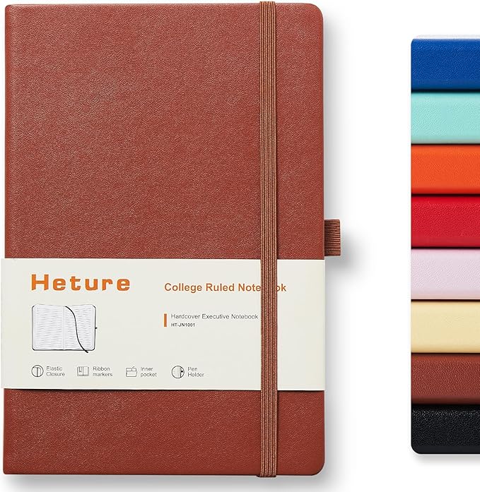 Heture Hardcover Notebooks, A5 Lined Journals Notebook for Writing 160 Pages, 8.2 x 5.5 inch, Classic Ruled Notebooks for College/Work/Travel(Brown 1 Pack)