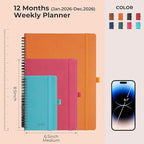 IN-LUXPRO Planner 2026 Daily Weekly and Monthly,8.5"x6.5",12 Months Spiral Bound Calendar Agenda with Self-adhesive Pen Holder,2026 Appointment Book with Vegan Leather Soft Cover,Light Blue