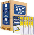 EPI 960 Pack (Pallet) Primary Ruled Composition Notebook Bulk, 200 pages (100 Sheets), 9-3/4 x 7-1/2, Blank Top Header For Drawing, Story Paper, Heavy Duty, School Supplies, Grades K-2, Sewn Binding