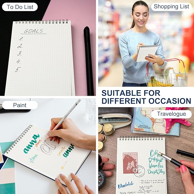 Engrowtic 2 Pack Graph Paper Spiral Notepad A5 Top Wirebound Notepad Grid Notebook Steno Pads Memo Notebook Grid Paper 140 Pages for Writing Sketching Drawing Office Supplies (Blue)