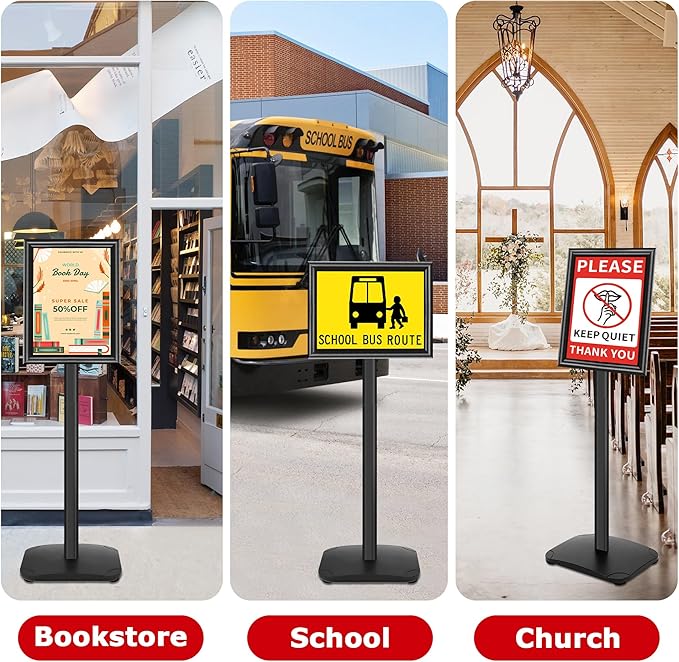 VAIIGO Heavy Duty Sign Holder Stand 8.5x11 Inch - Pedestal Floor Standing Sign Holder with Weighted Base - Vertical & Horizontal Poster/Menu Stand for Indoor/Outdoor Business Store Advertising, Black