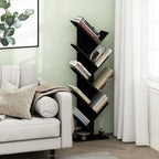 Furinno TREE Book Shelf, 9-Tier Bookshelf, Tree Bookcase with Angled Open Shelf, 8.4" x 15.7" x 50.9", for Room Decor, for Living Room, Bedroom, Home Office, Espresso