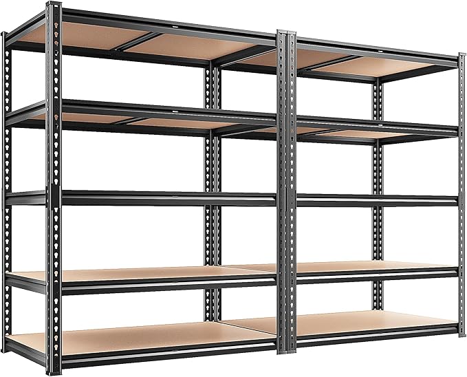 REIBII 2200LBS Storage Shelves 5 Tier Garage Shelving Heavy Duty, Adjustable Metal Shelving Unit, Garage Shelves for Basement, Warehouse, Pantry, Closet, Kitchen 72" H x 35.55" W x 16" D, 2 Pack | Heavy Duty, Adjustable, 2020LBS Capacity, Garage, Pantr...