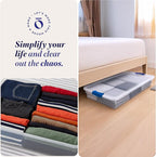 HOMZ 2-Pack Under Bed Storage, Clear Plastic Containers with Lids, 60 Quart, Blue Latch - Stackable Underbed Organizer Bins for Shoes, Bags, Clothes, and Towels