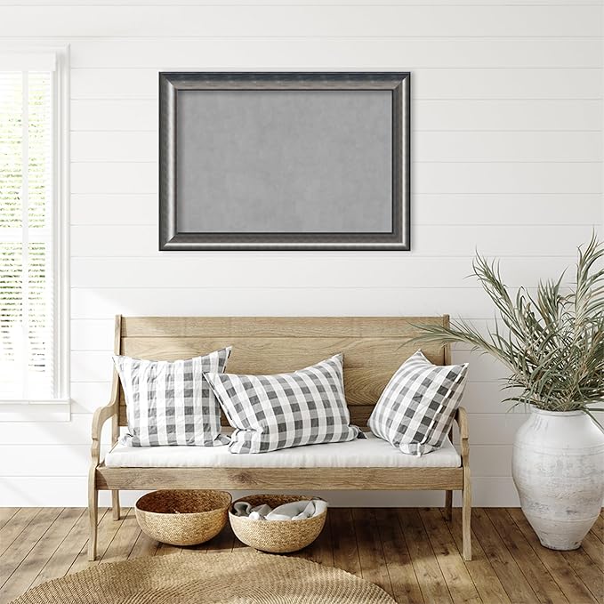 Amanti Art Silver Framed Magnetic Board 30x42 Large Vision Board for use with Magnets, 100% Metal Sheet to Display Items as Office Decor or for Home Organization in mudroom, Kitchen or Kids Room