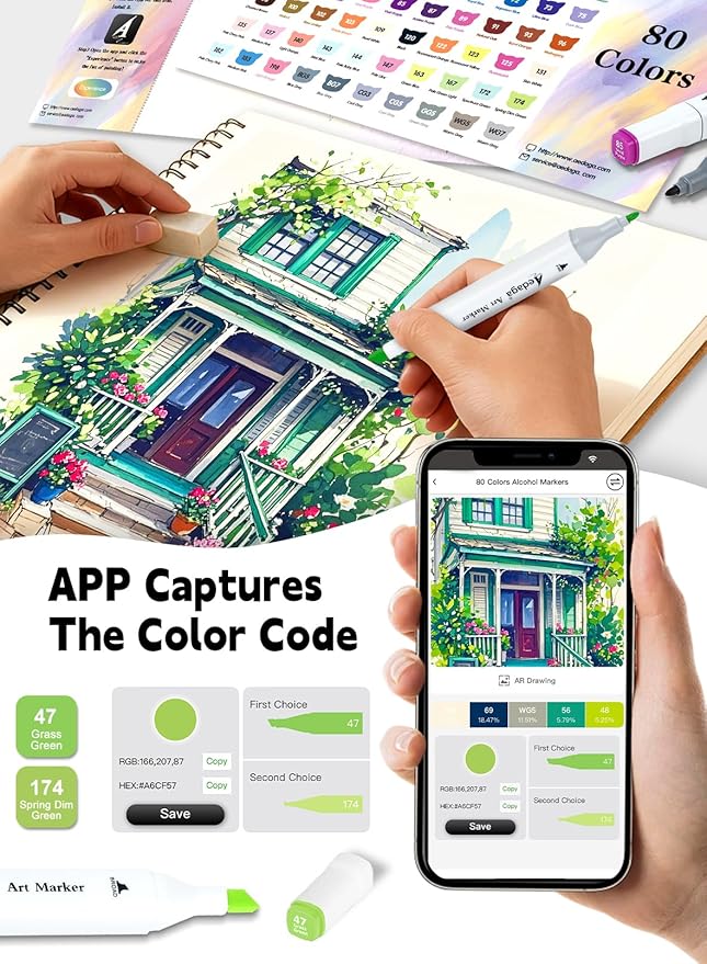 AEDAGA 120 Colors Alcohol Markers with Free App, Dual Tip Art Marker with Kickstand Case for Artists Adults. Alcohol Based Markers for Coloring Painting Sketching and Drawing, Great Gift