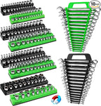 10-Piece Magnetic Socket and Wrench Organizer Set, 1/4", 3/8", 1/2" Drive Metric SAE Socket Organizer, Magnetic Wrench Holder 30 Slots Total, Tool Box Organizers (Sockets Wrenches not Included)