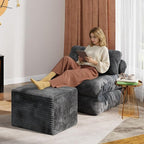 WLIVE Pouf Ottoman Foot Rest, Square Bean Bag Ottoman Coffee Table for Living Room, Grey