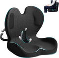 Memory Foam Seat Cushion,Office Chair Cushion with Lumbar Support,L-Shape Ergonomic Cushions with Strap,Non-Slip Sciatica,Hemorrhoids, Tailbone Pain Relief for Office Workers,Driver (Black+ Gray)