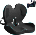 Memory Foam Seat Cushion,Office Chair Cushion with Lumbar Support,L-Shape Ergonomic Cushions with Strap,Non-Slip Sciatica,Hemorrhoids, Tailbone Pain Relief for Office Workers,Driver (Black+ Gray)