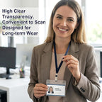 Marspark 200 Sets Clear Name Tags with Lanyard, Lanyards for ID Badges Reusable Strap with ID Holder Plastic Name Badges for Adults Business School Church Conference (Dark Blue)