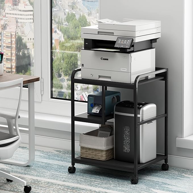 Fannova Printer Stand with Storage Shelf for Home Office Organization, 22 x 18 Inch Large Printer Table with Wheels, Shredder Stand, CPU Stand, Rolling Cart for Host Computer, PC Tower, Desktop- Black