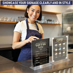 Acrylic Sign Holder 8.5 x 11, T-Shape Tabletop Display Stand, Double-Sided Bottom Load Portrait Frame, Menu and Ad Holder for Restaurants, Promotions, Photos, or Classrooms, Durable Design (3 Pack)