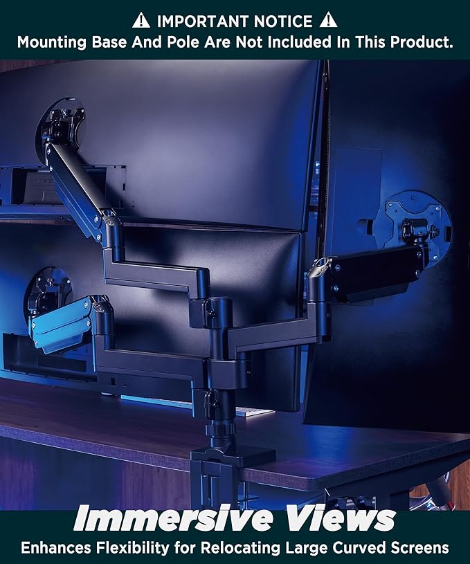 ULTRARM Heavy Duty Extension Arm [Accessory Only - Requires MA20P-S Single Monitor Arm for Use] Dual 49" Vertical Stacked Monitor Mount Height Adjustable - 100x100 VESA Mount, Black, MA20P-A