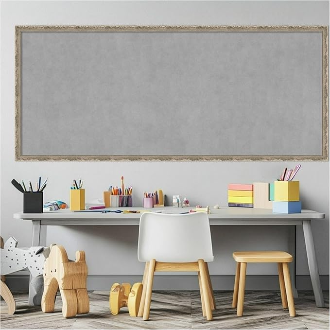 Amanti Art Silver Framed Magnetic Board 22x50 Oversize Vision Board for use with Magnets, 100% Metal Sheet to Display Items as Office Decor or for Home Organization in mudroom, Kitchen or Kids Room