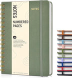 Lined Spiral Journal Notebook, A5 Hardcover Spiral Journals for Women Men, 150 Numbered Pages Spiral Bound Notebook, 100 GSM College Ruled Notebooks for Writing Note Taking 5.75" x 8.38", Sage Green