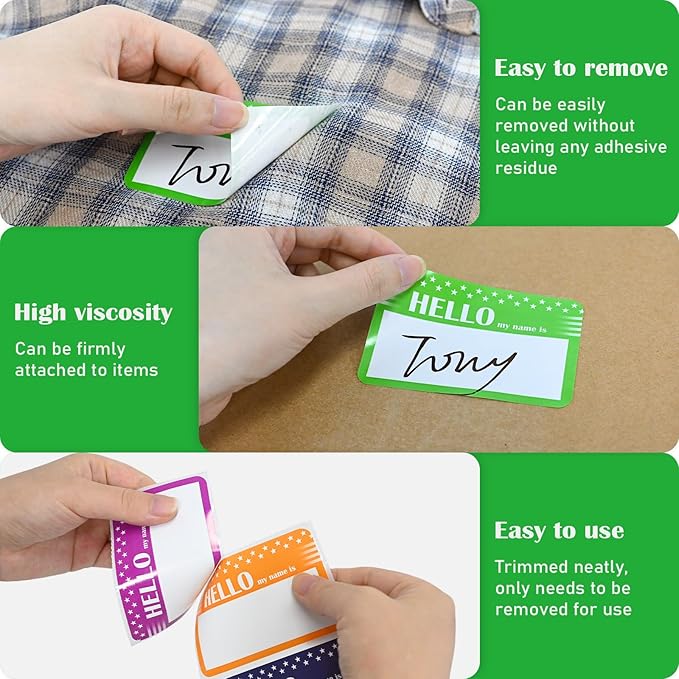 L LIKED Name Tags Stickers 600 Assorted Name Tags for Clothes with Colorful Border No Residue
