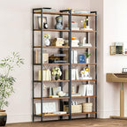 Casaottima Book Shelf, 7 Tier Tall Bookshelf, Modern Wood Bookcase Shelves for Bedroom, Industrial Display Shelf for Living Room Home Office Kitchen, Standing Shelving Unit Storage Organizer, Vintage