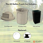 Campus Collection 42 Gallon Circle 100% Recycled Plastic Heavy Duty Indoor or Outdoor Commercial Trash Can with Push Open Dome Lid and Internal Liner | Great for Schools and Businesses - Beige Granite