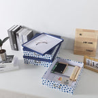 Soul & Lane Blue Spots Decorative Storage Boxes with Lids, Set of 3 Memory Boxes for Keepsakes, Nesting Letter Cardboard Document Storage for Organizing, Photos, Scrapbook