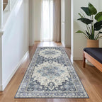 GENIMO 2x10 Runner Rugs for Hallway, Machine Washable Non Slip Vintage Rugs, Low Pile Lightweight Soft Print Rug for enrtyway, Corridor, Home Office, Kitchen, Center Blue