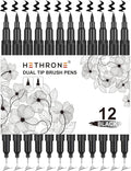 Hethrone Black Markers for Drawing - Brush Pens with Felt Tips for Artists - Calligraphy Pens, 12 Pack