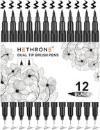 Hethrone Black Markers for Drawing - Brush Pens with Felt Tips for Artists - Calligraphy Pens, 12 Pack