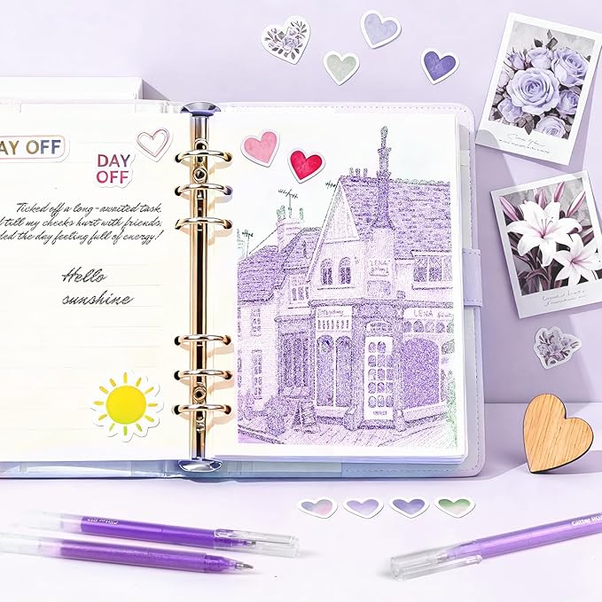 CAISEXILE 12 Purple Glitter Gel Pens Set, 1.0 mm Fine Point for Black Paper & White Paper, Large Capacity Pens for Journaling, Adult Coloring Books, Drawing, Note Taking, Highlighting