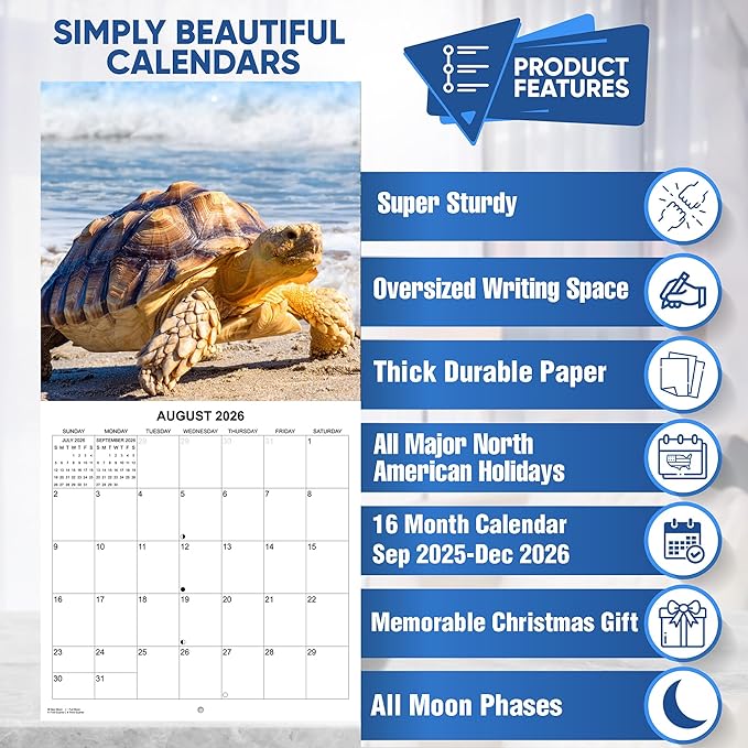 2026 Sea Turtles Monthly Wall Calendar | Cute Animals Sea Creatures Calendar 2025-2026