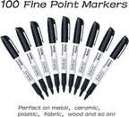 Shuttle Art 100 Pack Black Permanent Markers, Fine Point Permanent Marker Pens Set Perfect on Plastic, Wood, Stone, Metal and Glass for Doodling, Writing, Marking, Office School Supplies