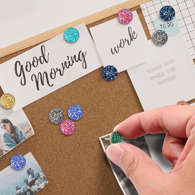 50Pcs Push Pins, Shiny Diamond Glitter Rhinestone Decorative Thumb Tacks for Photo Wall, Cork Board, Bulletin Board & Desk Accessories (Silver)
