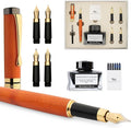 Wordsworth & Black Fountain Pen Gift Set, Includes Ink Bottle, 6 Ink Cartridges, Ink Refill Converter, 4 Replacement Nibs, Luxury Bamboo, Journaling, Calligraphy, Smooth Writing Pens [Cherry Wood]