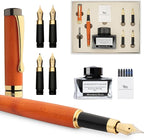 Wordsworth & Black Fountain Pen Gift Set, Includes Ink Bottle, 6 Ink Cartridges, Ink Refill Converter, 4 Replacement Nibs, Luxury Bamboo, Journaling, Calligraphy, Smooth Writing Pens [Cherry Wood]