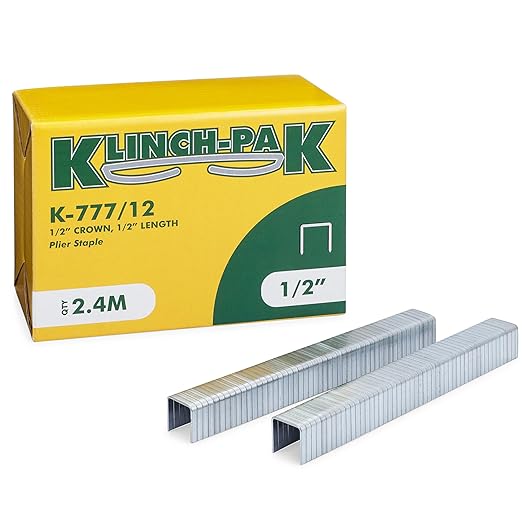 Klinch-Pak K-777/12, 1/2" Leg x 1/2" Wide Crown Heavy-Duty Galvanized Plier Staples, 2400 Per Package, for stapling Trays, Lids, Bags, Header Cards, Fastening End Caps and Container Inserts