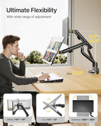 monTEK Dual Monitor Stand Mount with USB for Up to 35" Screens, Each Arm Holds Max 24.25lbs, Full Motion Adjustable Monitor Arm Desk Mount with C-Clamp/Grommet MA1010UCBK-D