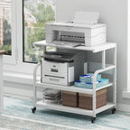 Fannova Printer Stand, 32.3" x 18.9" x 32.1" Extra Large Printer Table with Adjustable Storage Shelf, 3 Tier Rolling Printer Cart with Industrial Wheels for Home Office, White