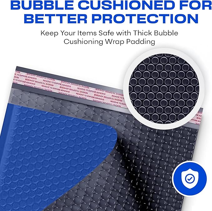 Royal Blue Poly Bubble Mailers 8.5x12 inch #2 | Self Seal Padded Envelopes | Cushioned Bubble Mailer | Usable Size 8.5x11 | Water Proof | Lightweight mailing Shipping Bags | 200 Pack Bulk