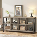 GarveeHome 8 Cube Storage Organizer Bookshelf, Farmhouse Horizontal Bookcase, 62 Inch Wood Storage Bookcase for Entryway, Long Low Bookshelves for Living Room (Grey, 8 Cube Metal)