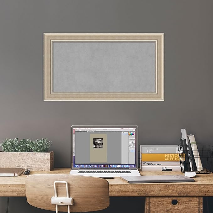 Amanti Art Silver Framed Magnetic Board 16x28 Small Vision Board for use with Magnets, 100% Metal Sheet to Display Items as Office Decor or for Home Organization in mudroom, Kitchen or Kids Room