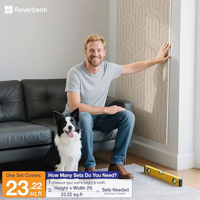 Reverbeon 6 PCS Acoustic Panels, 23.6x23.6 Inch Sound Absorbing Panels, Decorative Acoustic Wall Panels for Recording and Home Studio, Office with Double-Sided Adhesive Tape