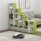 Furinno PASIR Book Shelf, 2-Tier Modern Bookshelf, Open Shelves Bookcase 9 x 12 x 21, for Living Room, Bedroom, Home Office, Green/White